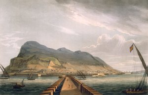 Vista, de, gibraltar, gravado, por, thomas, Sutherland, para, J., Jenkins&39;s, &39;Naval, Achievements&39;, 1816, (color, engraving)