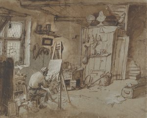 Um pintor trabalhando em seu estúdio, 1663-77.
