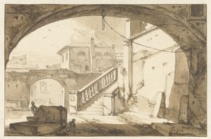 Vista através de um arco em um pátio italiano de Thomas Wijck