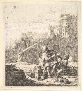 Lazarillo rouba uvas do pobre mendigo cego, século XVII.