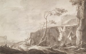 Paisagem rochosa com um riacho de Thomas Wijck