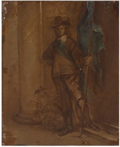 Um soldado com uma bandeira de Thomas Willeboirts Bosschaert