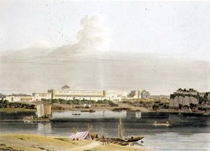 Palácio de Nawaub Suja Dowla em Lucnow, prato XVI da Parte 4 de "Cenário Oriental", pub. 1802 (aquatint) de Thomas und William Daniell