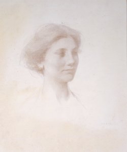 Cabeça de uma menina, c.1909 (silverpoint em branco preparados mat board) de Thomas Wilmer Dewing