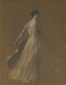 Lady Standing Holding a Cello (pastel no papel) de Thomas Wilmer Dewing