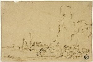 Pescadores a pescar à beira da água de Thomas Wyck