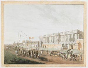 A Nova Casa do Tribunal e Chandpam Ghaut da Vista de Calcutá de Thomas und William Daniell