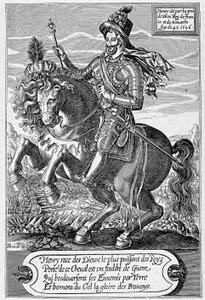 Retrato de Henrique IV (1553 - 1610) (um cavalo) de 45 anos, gravado por Thomas de Leu.