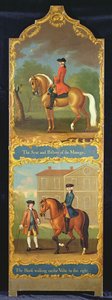 "Assento e Postura do Manege" (em cima) e "O Cavalo Andando no Volte à Direita" (em baixo), c.1750 de Thomas, of Pall Mall Butler