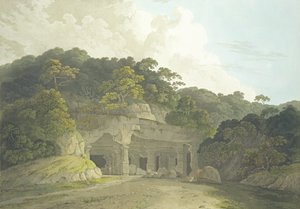 A entrada para a caverna de Elephanta, placa 58 de &39;Oriental Cenário: vinte e quatro vistas no Hindoostan&39;, publicado 1800 de Thomas und William Daniell