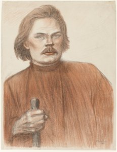 Retrato frontal da cintura para cima de Maxime Gorki de Théophile Alexandre Pierre Steinlen