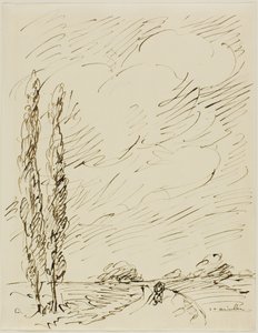 Vagabundo numa estrada com dois choupos de Théophile Alexandre Pierre Steinlen