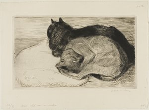 Dois gatos numa almofada de Théophile Alexandre Pierre Steinlen