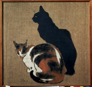 "Dois gatos" Um gato e a sua sombra. Pintura por Theophile Alexandre Steinlen (1859-1923) 1894 Art Nouveau Dim. 61x64 cm Museu Pushkin, Moscovo