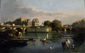A Pont-Neuf e a ponta da Ile de la Cité, 1860. de Théophile Meunier