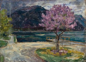 Paisagem costeira com amendoeiras a florir de Thorolf Holmboe