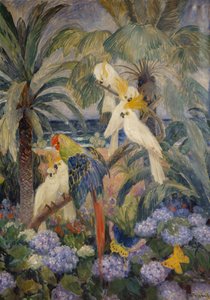 Paisagem tropical com papagaios (óleo sobre tela)