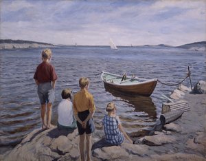 Crianças no cais (óleo sobre tela) de Thorvald Torgersen