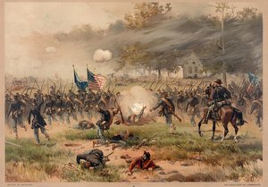 Batalha de Antietam, pub. L Prang & Co. de Thure de Thulstrup