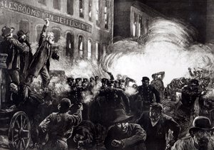 O motim anarquista em Chicago: uma bomba de dinamite explodindo entre a polícia, da &39;Harper&39;s Weekly&39; de Thure de Thulstrup