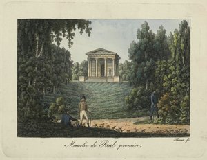 O templo de Paulo I ou o mausoléu de Paulo I no parque de Pavlovsk, década de 1810.