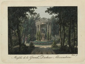 O monumento à grã-duquesa Alexandra Pavlovna em Pavlovsk, década de 1810.