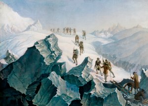 Descendência de Horace Benedict de Saussure, seu filho e guias no Mont Blanc, Ago. 1787 de Tiberius Dominikus Wocher