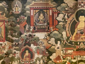 Cenas da vida do Buda Shakyamuni de Tibetan School