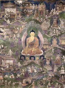 Thangka do Buda (guache sobre tela) de Tibetan School