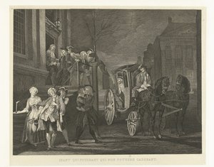 Quem podia andar saiu a pé, quem não podia mais caiu Ibant qui poterant qui non potuere cadebant (título no objeto) Nelri para Cornelis Troost (título da série) de Tieleman Cato Bruining