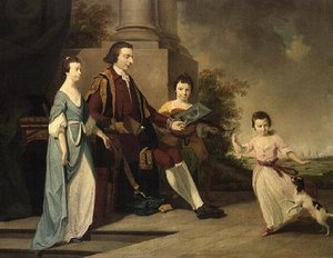Thomas Noel, 2° Visconde Wentworth, sentado com suas três irmãs, Judith, Elizabeth e Sophia, no terraço com Oxford atrás (óleo sobre tela) de Tilly (manner of) Kettle