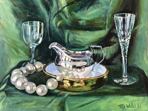 Natureza morta com Silver Jug 2021 (óleo sobre tela) de Tilly Willis