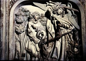 Túmulo de Henrique II (973-1024) e sua esposa Kunigunde, detalhe da pesagem do coração de Henrique II na presença de São Lourenço