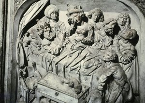 Túmulo de Henri II 973-1024 e sua esposa Kunigunde, detalhe da morte do imperador, 1499-1513 pedra