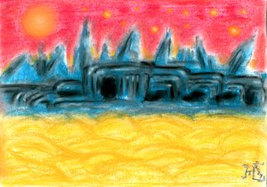 Pôr-do-sol na Cidade Alienígena de Tim Hoinkis