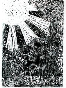 Família de gorilas da selva