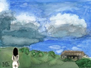 Mulher contempla uma vasta paisagem de Tim Hoinkis
