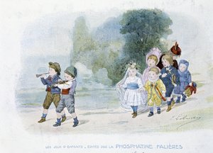 Jogos infantis: procissão de casamento, crianças disfarçadas de noivas - dess. de Lobrichon, ed. de Phosphatine Falières, v.1920