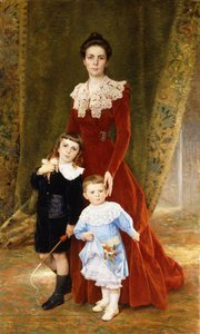 Retrato de uma senhora, de pé, com seus filhos,