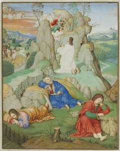 Miniatura de página inteira: A agonia no jardim, 1490-1500.