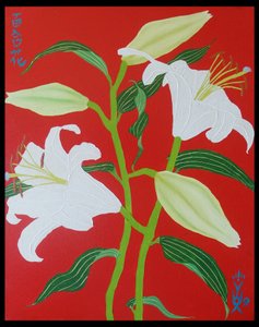 lírio branco sobre fundo vermelho no.1, 2008, óleo sobre tela