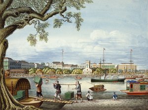 Os Hongs de Cantão, c.1852 (guache sobre papel) de Tinqua