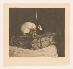 Natureza morta com caveira e bíblia de Titia Heukers (signed by artist)