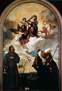 Madonna em glória com Child, Saints Francis e Alvise e o doador Luigi Gozzi de Titian (c.1488 1576)