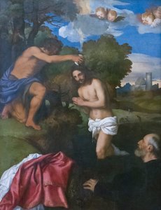 O Baptismo de Cristo, c.1512 (óleo sobre madeira) de Titian (c.1488 1576)