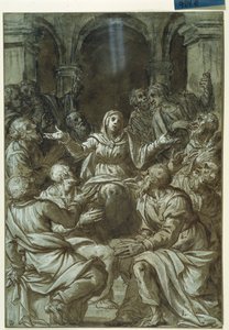 A Virgem Maria com os Apóstolos de Santo Spirito ( de Titian (c.1488 1576)