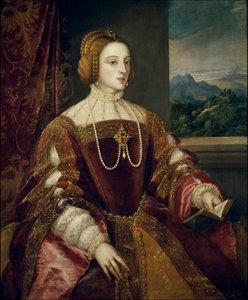 Retrato do Impression Isabella de Portugal (1503-1539) Pintura de Tiziano Vecellio chamada Ticiano (1485-1576) 1548 Sol. 1,17x0,98 m Madrid, Museu do Prado de Tiziano Vecelli