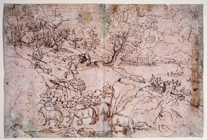 Estudo da paisagem com ovelhas de Titian (c.1488 1576)