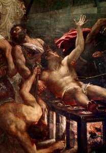 O martírio de São Lourenço Supplice de São Lourenço na grelha em 258 em Roma. Detalhe. Pintura de Tiziano Vecellio chamada o Ticiano (ca. 1490-1576) 1548-1559 Sol. 500x280 cm Veneza, Igreja dos Jesuítas.