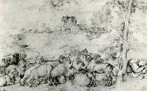 Paisagem com rebanho de ovelhas, c1520, 1937 de Tiziano Vecelli